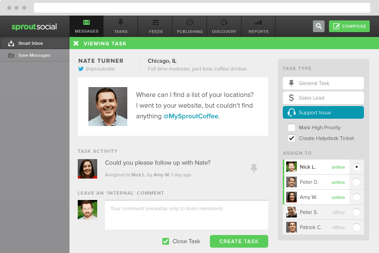 Sprout Social Collaboration Tasks